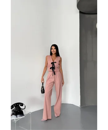 GOFRE BLUZ-PANTOLON TK KURDELE DETAYLI - Somon