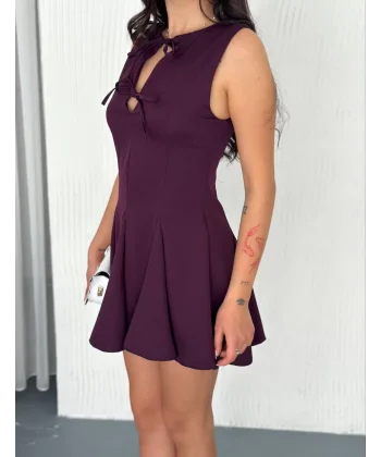 Göğüs Bağlamalı Kolsuz Mini Boy Elbise - Gül Kurusu