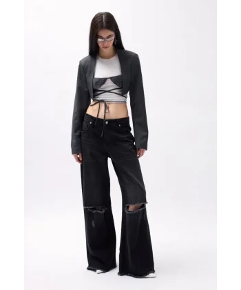 Göğüs Bra Detay Crop Ceket