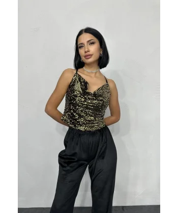 Gold Askılı Degaje Bluz