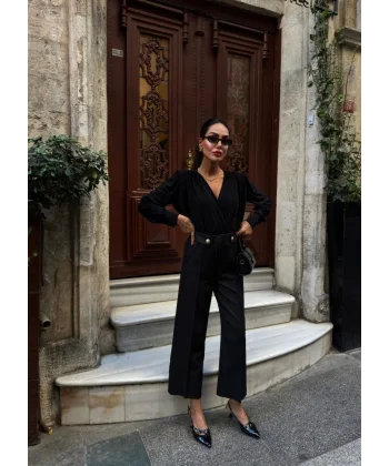 Gold Düğme Detayli Palazzo Pantolon