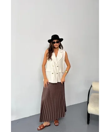 GOLD DÜĞMELİ KETEN YELEK - Ham