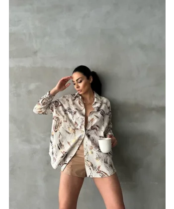 GOLD VARAKLI GÖMLEK KETEN - Bej