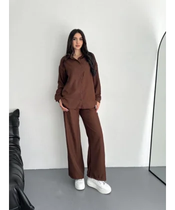 Gömlek Pantolon Ikili Takım - Kahverengi