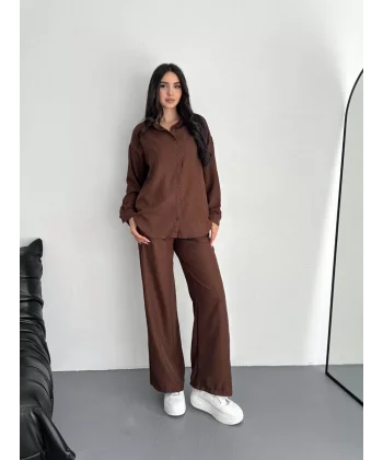 Gömlek Pantolon ikili Takım - Kahverengi