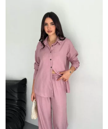 Gömlek Pantolon ikili Takım - Toz Pembe