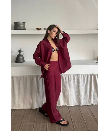 GÖMLEK-PANTOLON TAKIM CUPRA KUMAŞ - Bordo