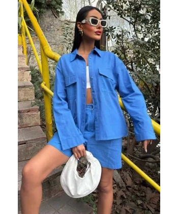 Gömlek Ve Şort Flamlı Keten Takım 10130