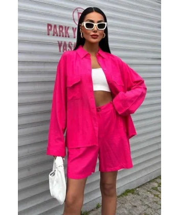 Gömlek Ve Şort Flamlı Keten Takım 10130