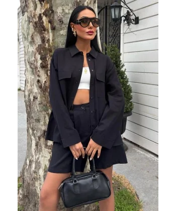 Gömlek Ve Şort Flamlı Keten Takım 10130