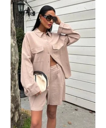 Gömlek Ve Şort Flamlı Keten Takım 10130