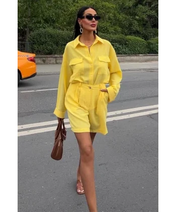 Gömlek Ve Şort Flamlı Keten Takım 10130