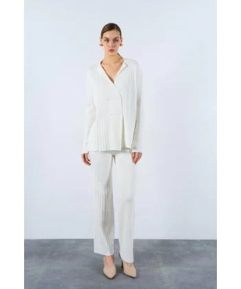 Gömlek Yaka Düğmeli Takım  Ekru