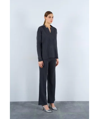 Gömlek Yaka Düğmeli Takım  Füme