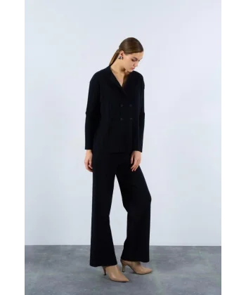 Gömlek Yaka Düğmeli Takım  Siyah