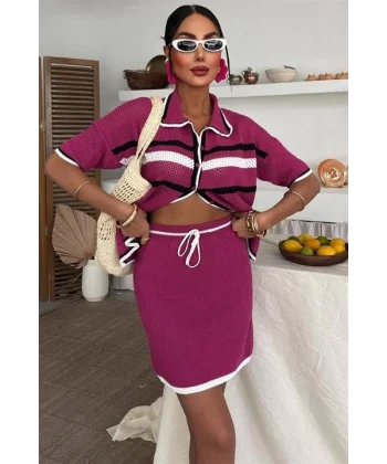 Gömlek Yaka Etekli Triko Takım 10102