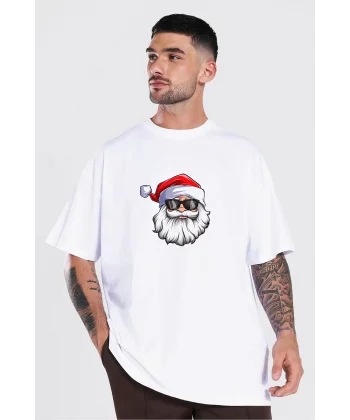 Gözlüklü Noel Baba T-shirt - Beyaz