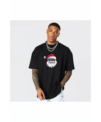 Gözlüklü Noel Baba T-shirt - Siyah