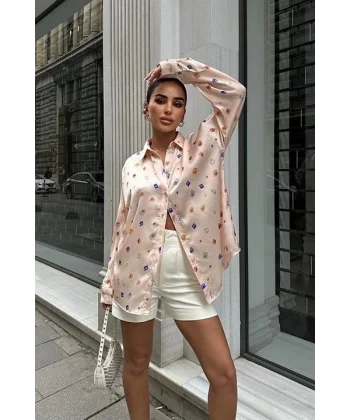 Grace Taş Desenli Saten Gömlek 3388-08