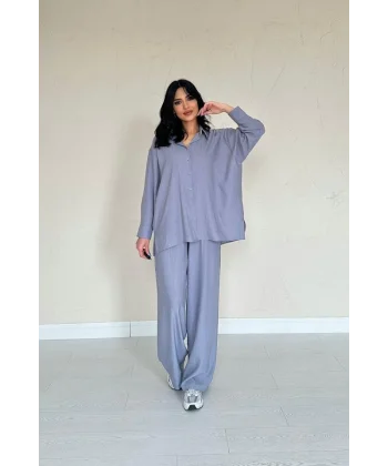 Gri Alice Gömlek Ve Bol Kesim Pantolon Takım