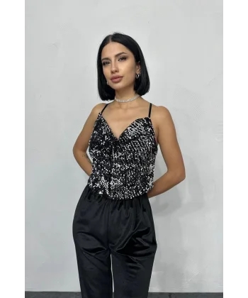 Gümüş Askılı Degaje Bluz