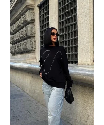 Gümüş Taşlı Sweatshirt 8052