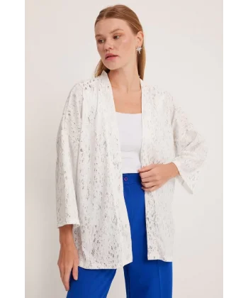 Gümüş Varaklı Örme Kimono 5925