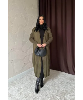 Haki Arkası Yazılı Hırka