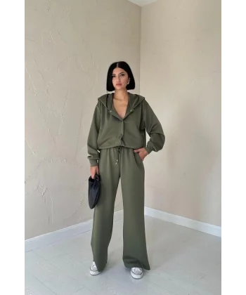 Haki Beli Lastikli Ceket Ve Pantolon Takım