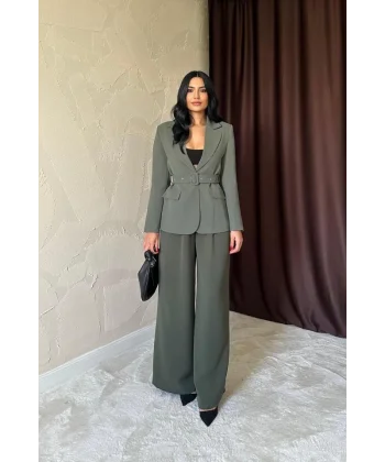 Haki Cep Kapaklı Ve Kemerli Ceket