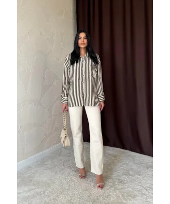 Haki Çizgili Gömlek