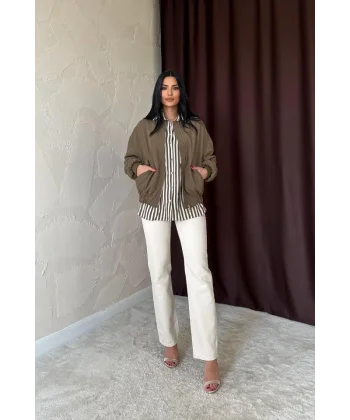 Haki Parçalı Bomber Ceket