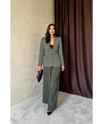 Haki Pileli Comfort Pantolon