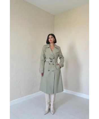 Haki Uzun Kemerli Trençkot