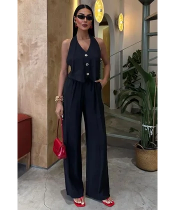 Halter Yaka Yelekli Modal Takım 10144