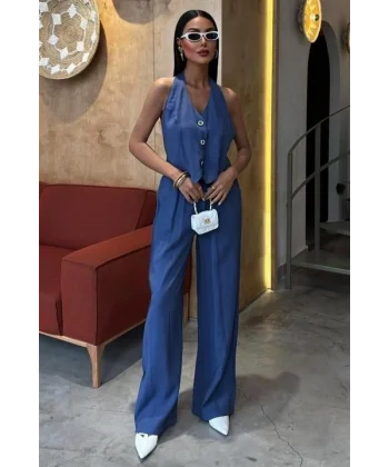 Halter Yaka Yelekli Modal Takım 10144