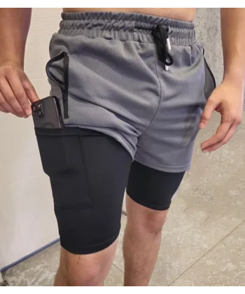 İç Cepli Sporcu Alt Taytlı Şort - GRİ