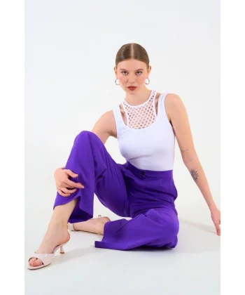 İçi Dantelli Kaşkorse Atlet - Beyaz