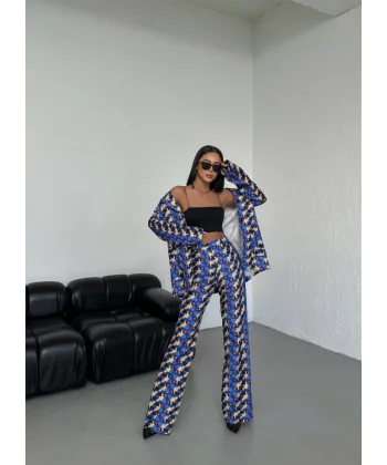 İki̇ Düğmeli̇ Desenli̇ Di̇ji̇tal Ceket