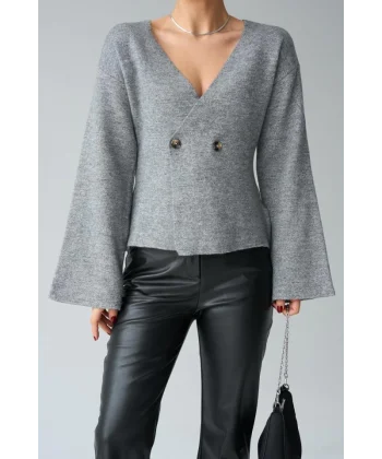 İki Düğümeli Hırka  Gri