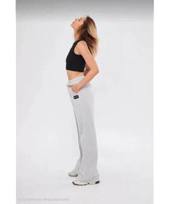 İki iplik Bol Paça Eşofman Pantalon - Gri