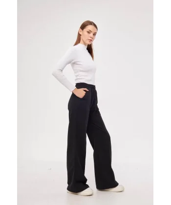 İki iplik Bol Paça Eşofman Pantalon - Siyah