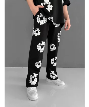 iki İplik Kumaş Baskılı Esofman - Siyah