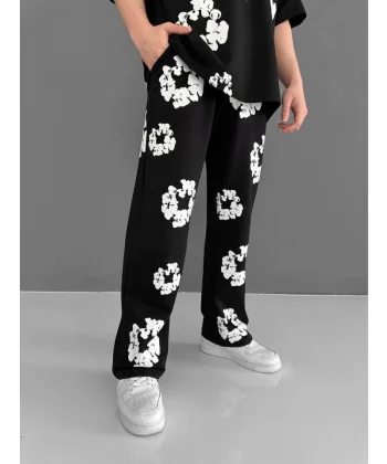 Iki İplik Kumaş Baskılı Esofman - Siyah