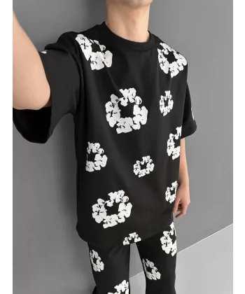 İki İplik Kumaş Baskılı Esofman Takım - Siyah