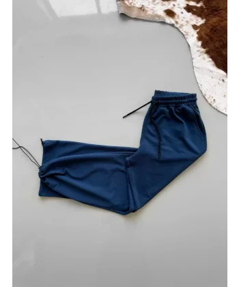 İki İplik Kumaş Beli Lastikli Yarı Flota Cepli Boru Paça Baggy Alt Esofman - Turkuaz