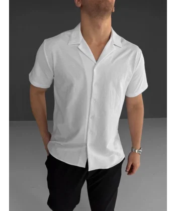 İki İplik Kumaş  Gömlek - Beyaz