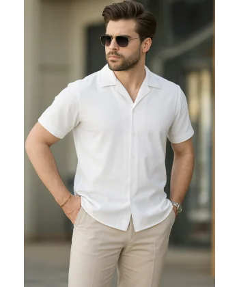 İki İplik Kumaş  Gömlek - Beyaz