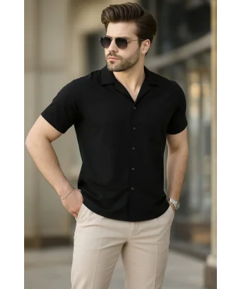 İki İplik Kumaş Gömlek - Siyah