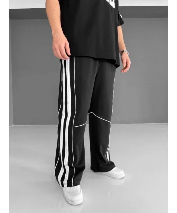 İki İplik Kumaş Şeritli Alt Esofman - Siyah